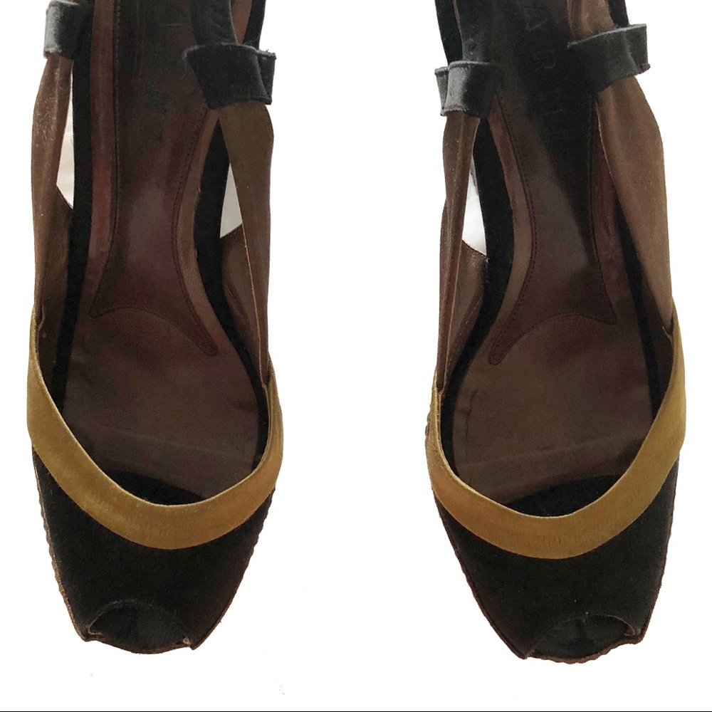 MARNI Platform Wood Wedge Slip On Size 39.5
